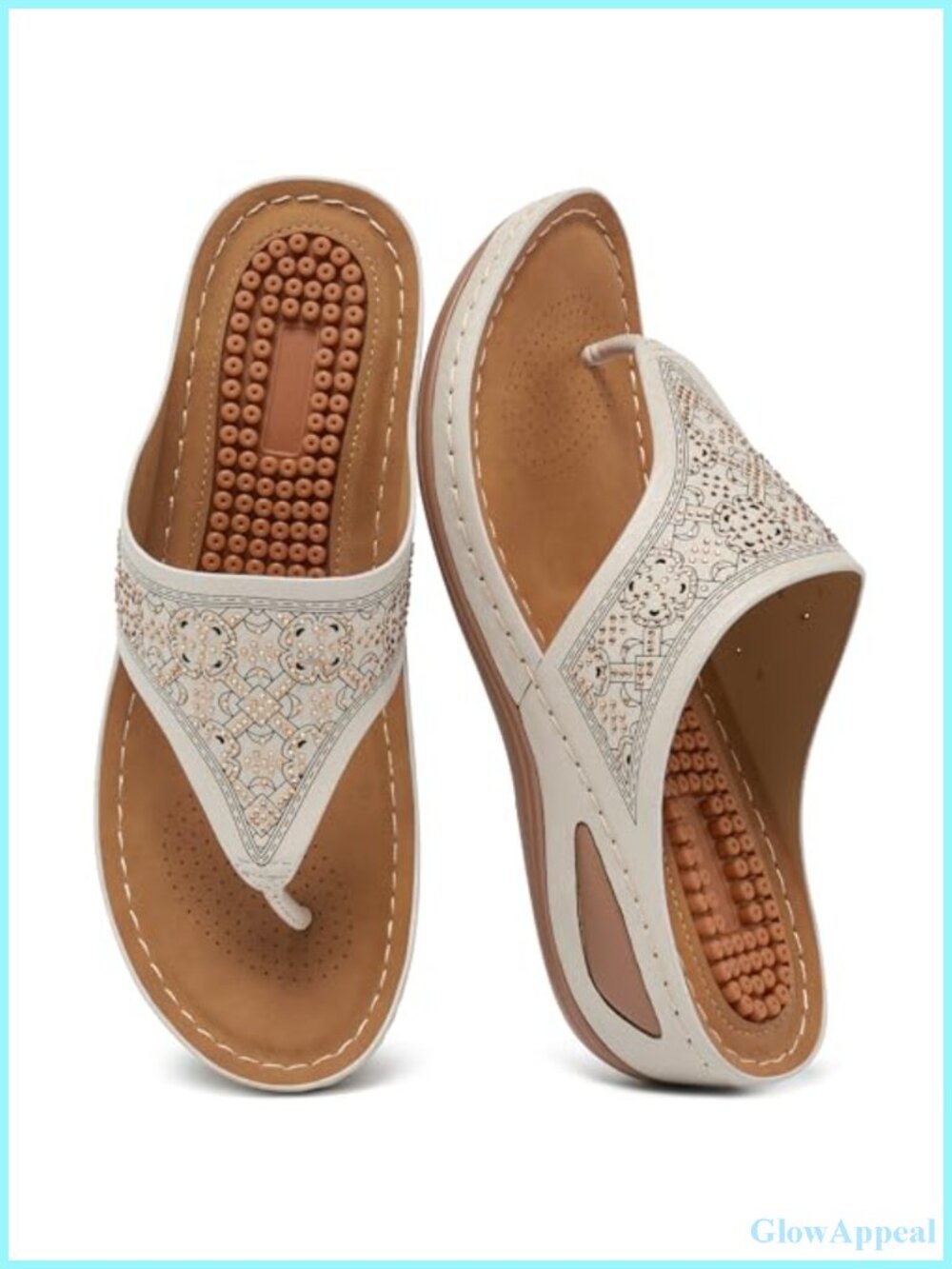 Wedge Flip Flop Sandals Women Memory Foam Cushioned PU Comfort Beach Casual
